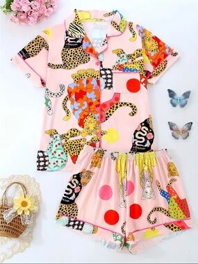 Pink Leopard Print Short Pajama Set